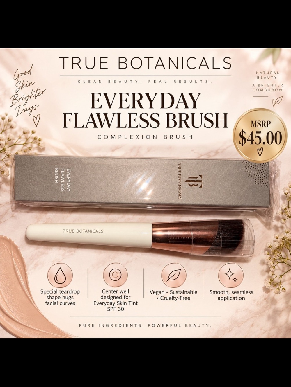True Botanicals Everyday Flawless Brush — Rose Gold & White Complexion Brush